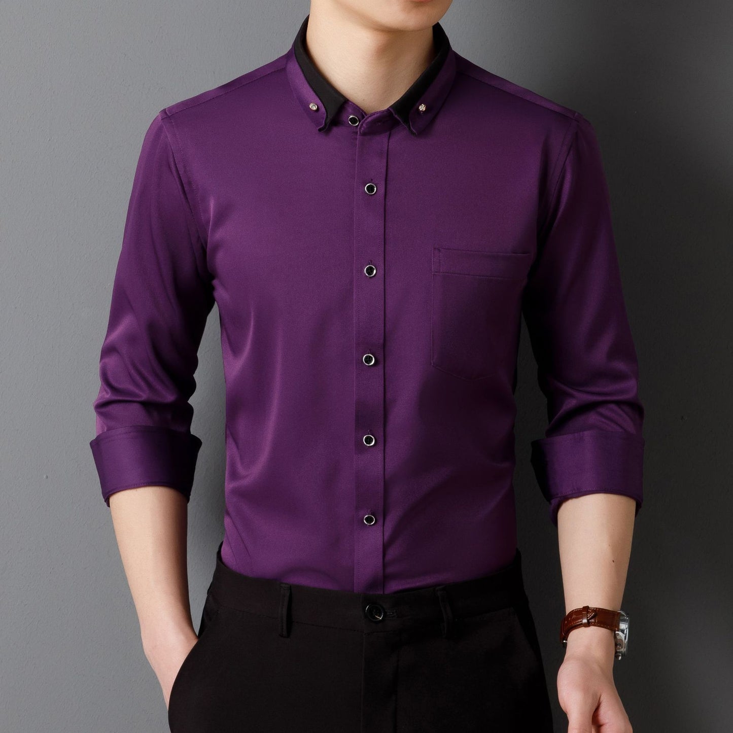 Men's Business Shirt Long Sleeve Non-ironing Four Sides