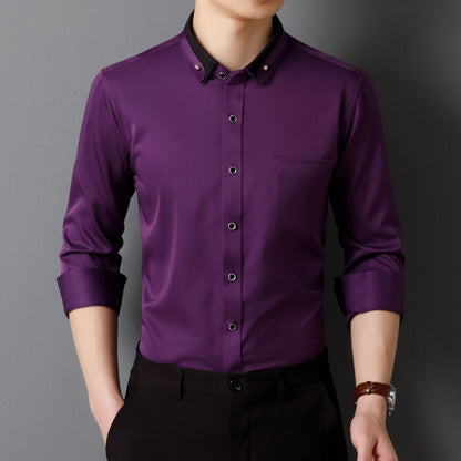 Men's Business Shirt Long Sleeve Non-ironing Four Sides