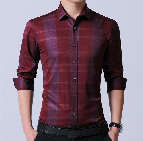 Business dress men's shirt micro-elastic cotton non-iron shirt Slim blue long-sleeved professional shirt