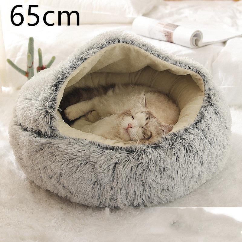 2 In 1 Dog And Cat Bed Pet Winter Bed Round Plush Warm Bed House Soft Long Plush Pets Bed Pet Products - ARCHSHOPE
