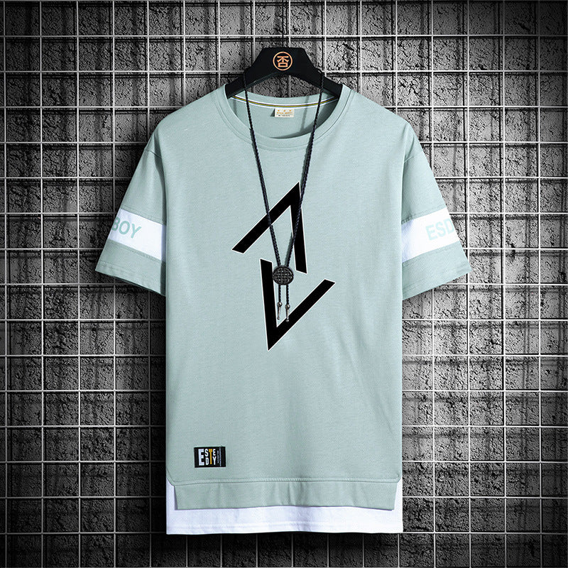 Summer New Fake Two-piece Printed Short-sleeved T-shirt Men Crew Neck Casual - ARCHSHOPE