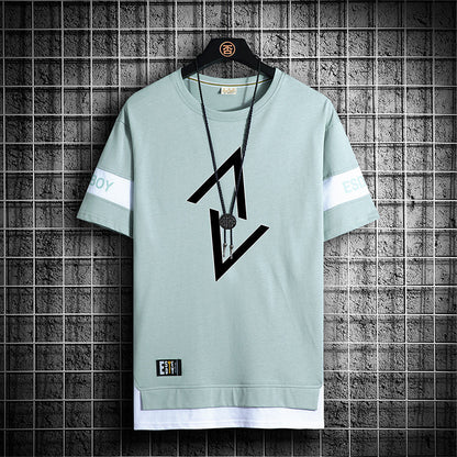 Summer New Fake Two-piece Printed Short-sleeved T-shirt Men Crew Neck Casual - ARCHSHOPE
