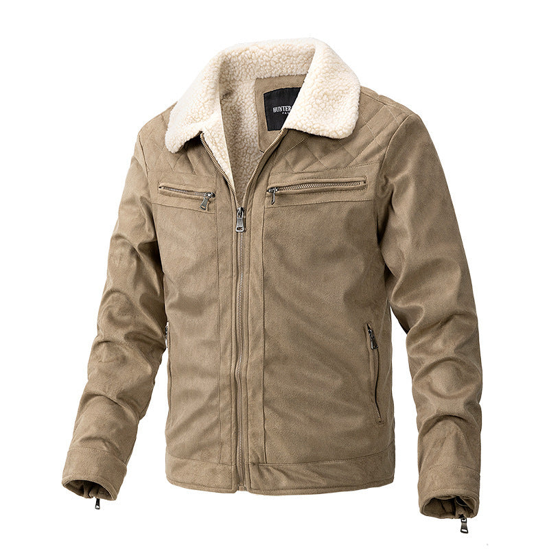 Suede Fabric Jacket Men's Zipper Cardigan Casual Berber Fleece Coat - ARCHSHOPE