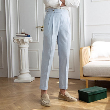 Summer Men's Suit Pants High Waist Straight