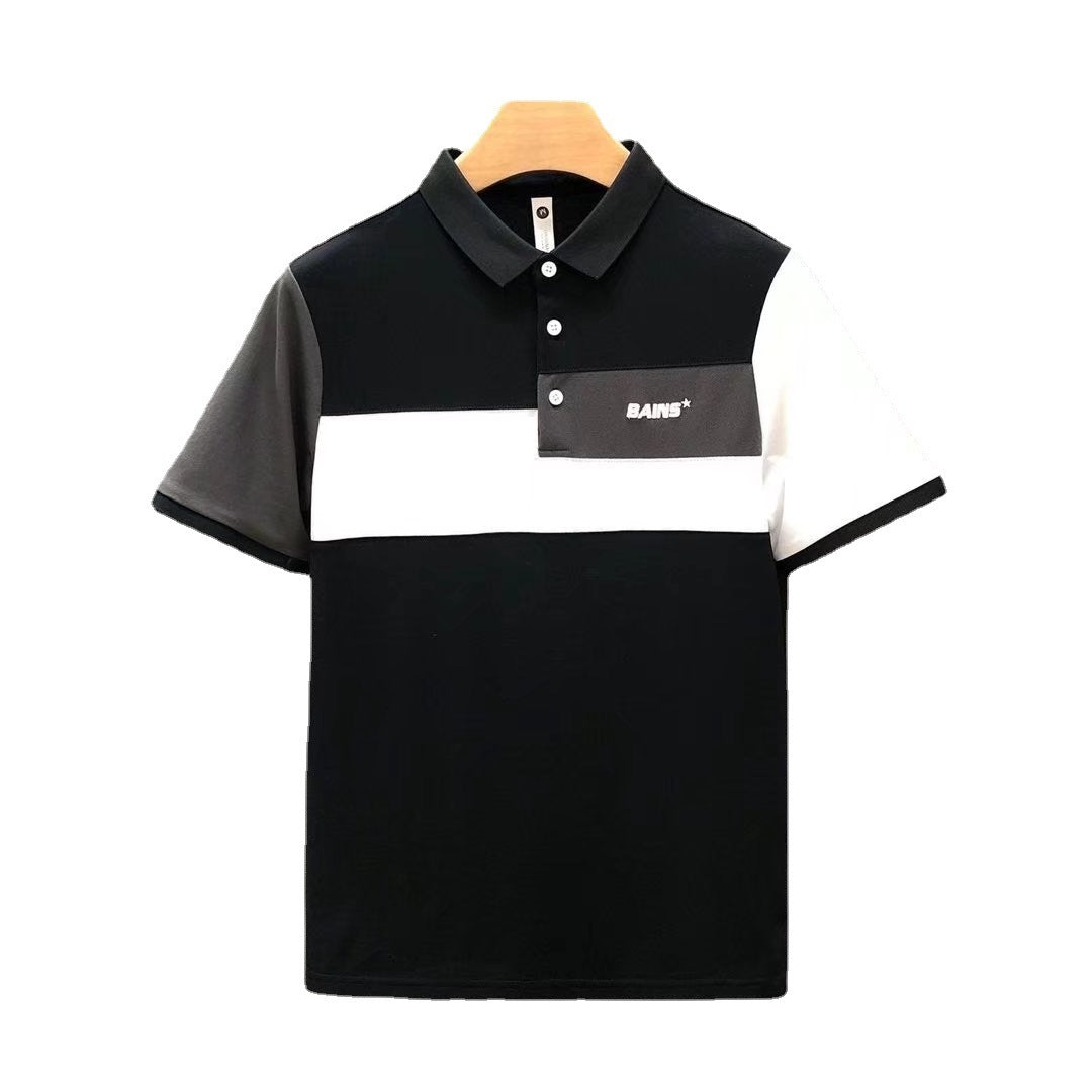 Trend Stitching Contrast Color Polo Shirt Men's Short Sleeves - ARCHSHOPE