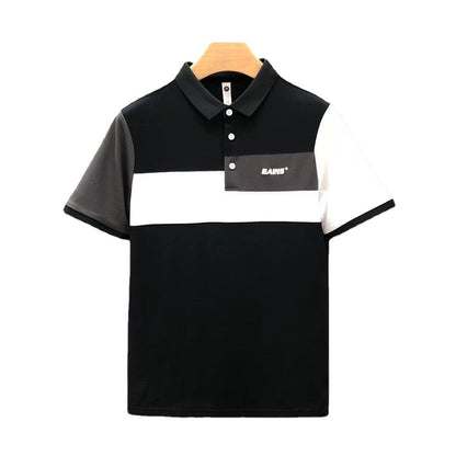 Trend Stitching Contrast Color Polo Shirt Men's Short Sleeves - ARCHSHOPE
