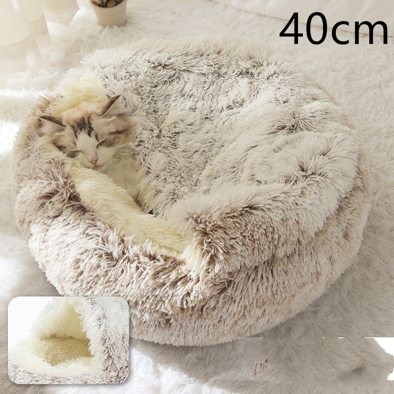 2 In 1 Dog And Cat Bed Pet Winter Bed Round Plush Warm Bed House Soft Long Plush Pets Bed Pet Products - ARCHSHOPE