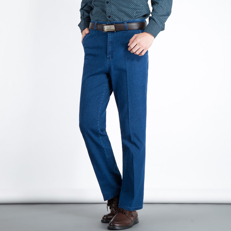 autumn and winter men's jeans waist straight men loose elastic crotch deep in elderly labor four trousers