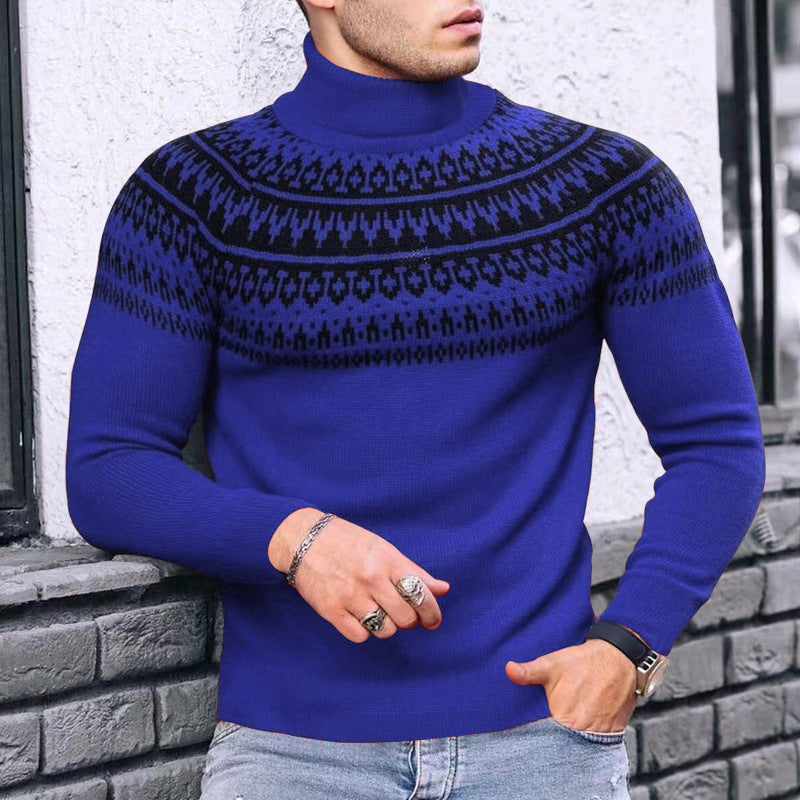 Vintage Patchwork Turtleneck Teenagers Men's Long Sleeve