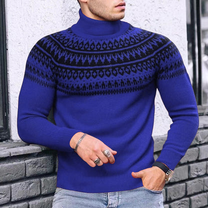 Vintage Patchwork Turtleneck Teenagers Men's Long Sleeve