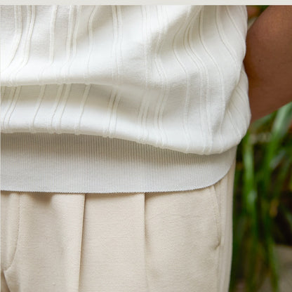 All-matching Slim Fit Sunken Stripe Knitwear Short Sleeve - ARCHSHOPE
