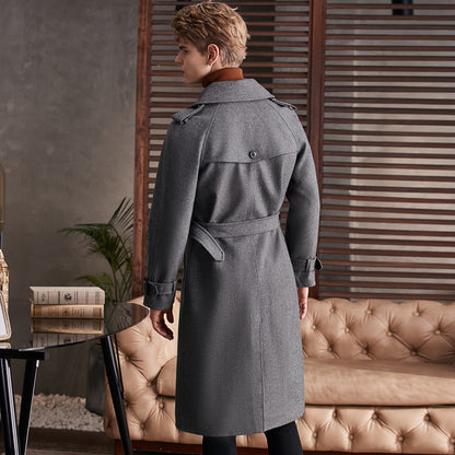 Men's Double Breasted Knee Length Woolen Coat