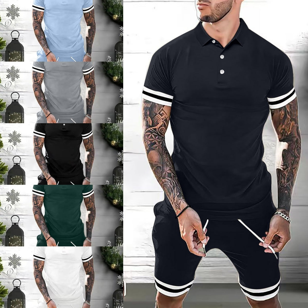 Mens Short Sets 2 Piece Outfits Polo Shirt Fashion Summer Tracksuits Casual Set Short Sleeve And Shorts Set For Men - ARCHSHOPE