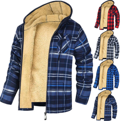 Veste à capuche zippée à imprimé écossais pour homme, manteau d'hiver épais en coton rembourré, vêtements chauds