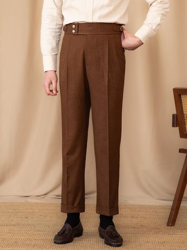Casual Straight Slim Fit Buckle Suit Pants