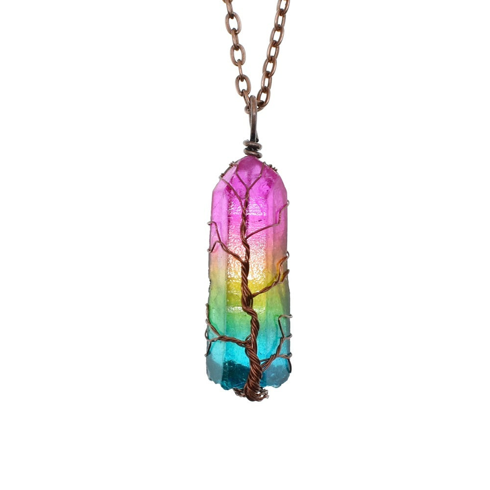 Hot Selling Stone Crystal Pillar Tree Of Life Pendant Ins Fashion Necklace - ARCHSHOPE