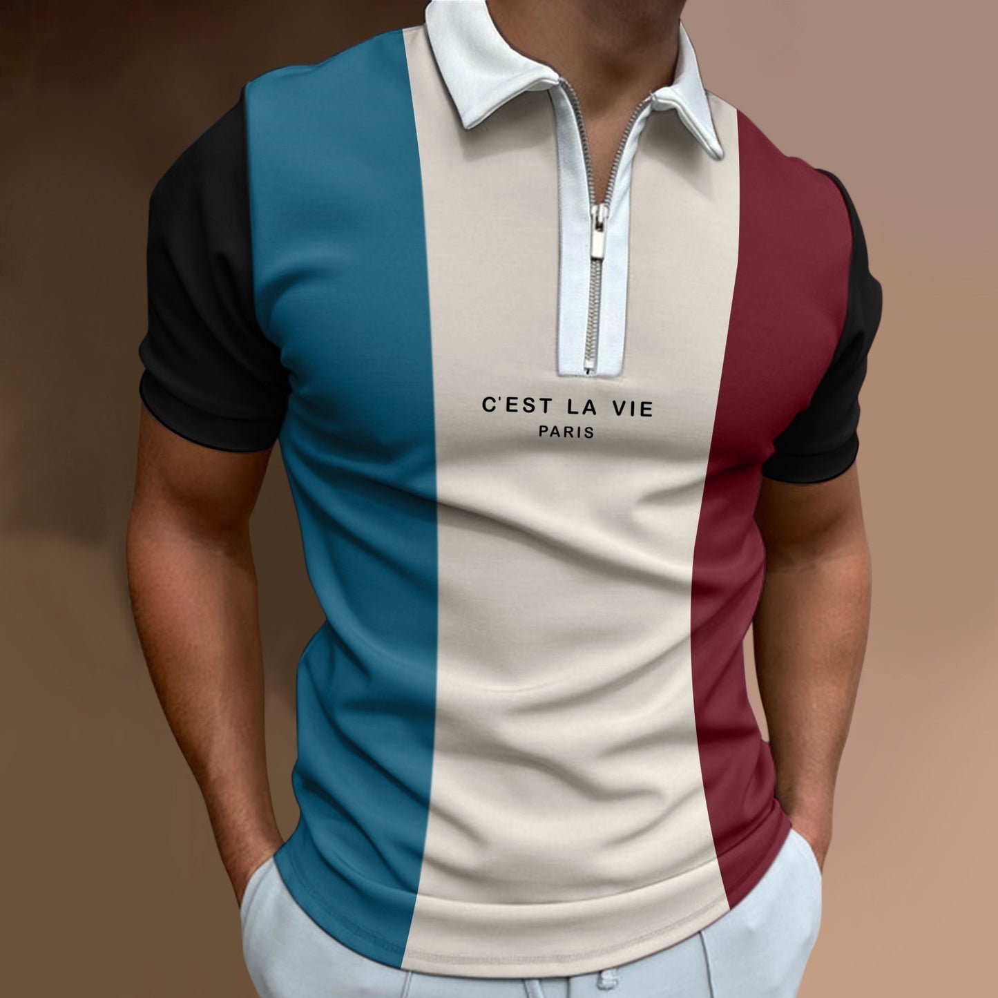 Men's Summer Polo Zipper Color Matching Sports Polo Shirt - ARCHSHOPE