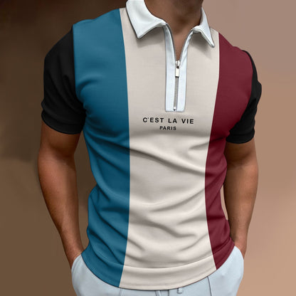 Men's Summer Polo Zipper Color Matching Sports Polo Shirt - ARCHSHOPE