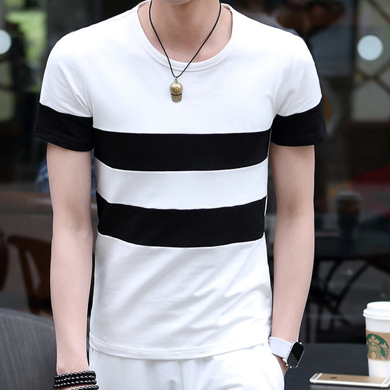 Men's striped slim short T-shirt - ARCHSHOPE