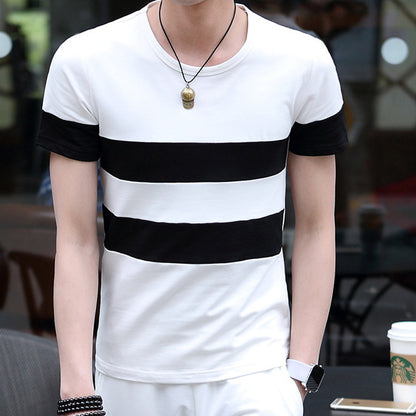 Men's striped slim short T-shirt - ARCHSHOPE
