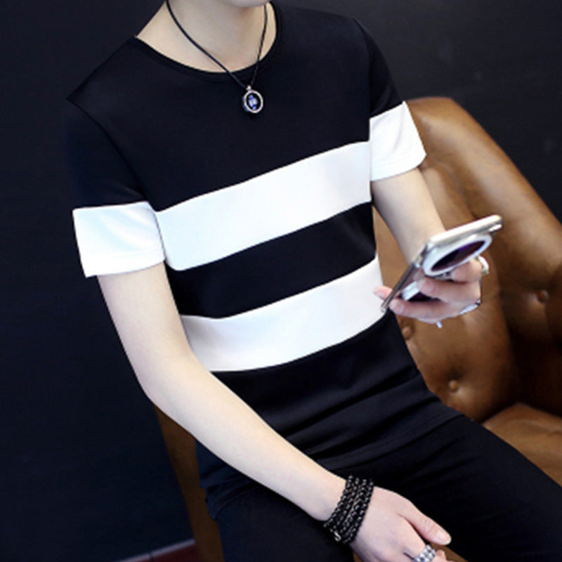Men's striped slim short T-shirt - ARCHSHOPE