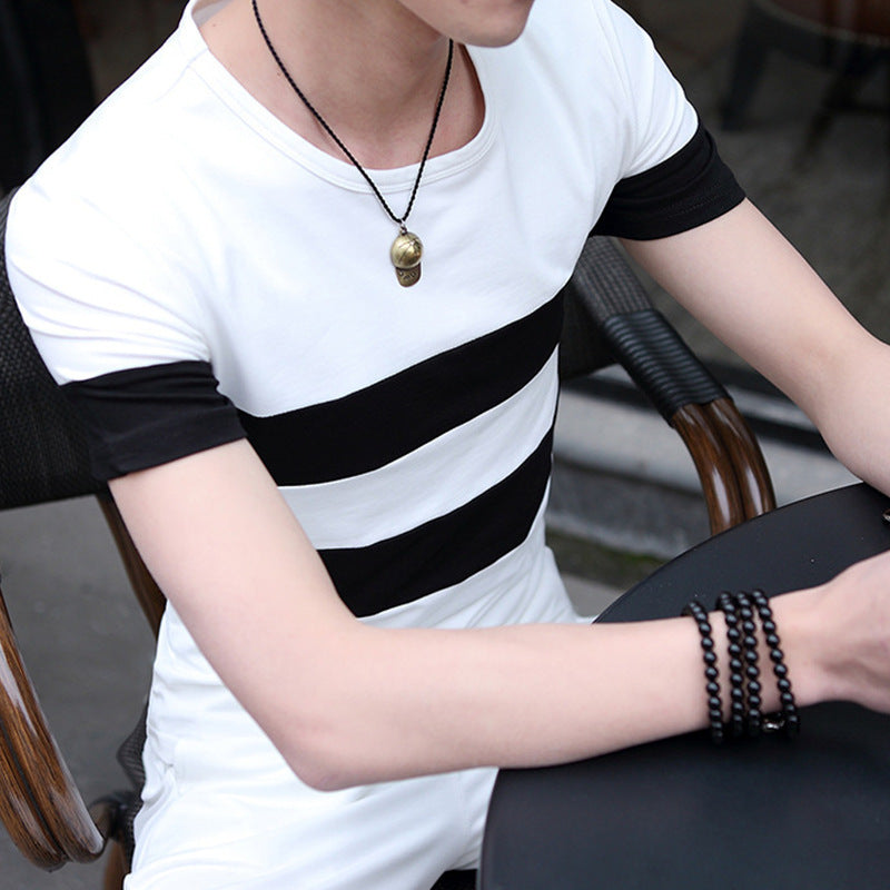 Men's striped slim short T-shirt - ARCHSHOPE