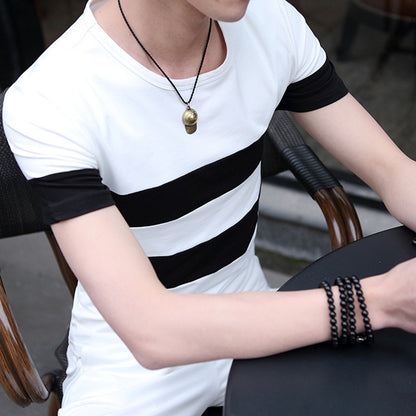 Men's striped slim short T-shirt - ARCHSHOPE
