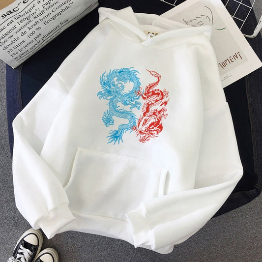 Hoodies Harajuku Vintage Dragon Pattern Printed Male Street Hoodies - ARCHSHOPE