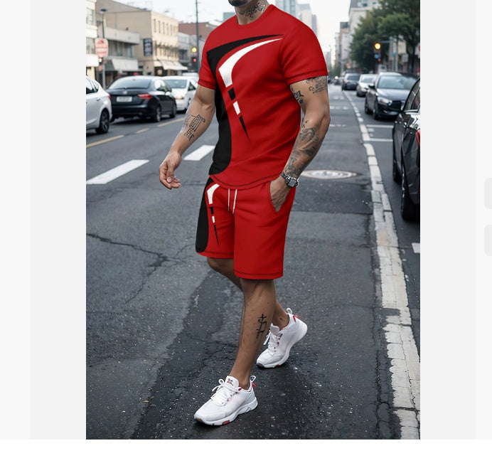 Men's Casual T-shirt Shorts Two-piece Printed Sportswear - ARCHSHOPE