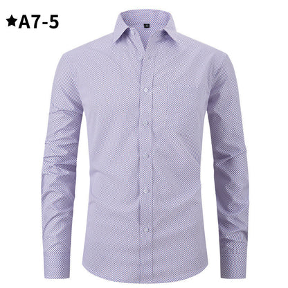 Men's Business Formal Solid Color Polo Collar Plaid Shirt