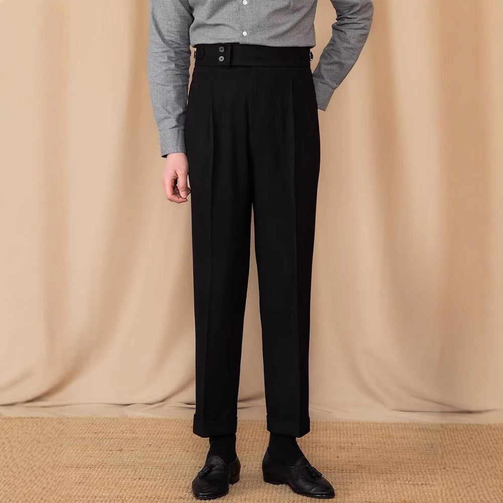 Casual Straight Slim Fit Buckle Suit Pants