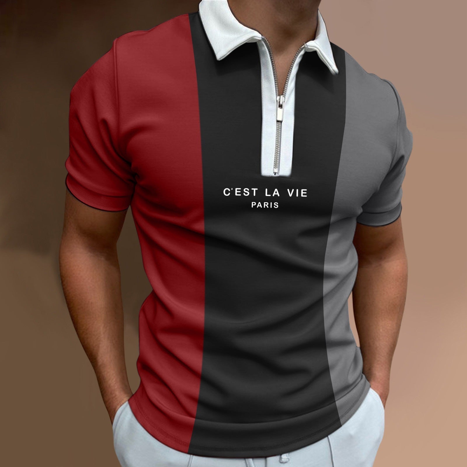 Men's Summer Polo Zipper Color Matching Sports Polo Shirt - ARCHSHOPE