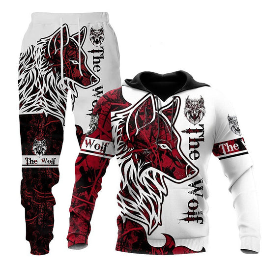 3D Wolf Print Tracksuit Men Sportswear Hooded Sweatsuit Two Piece Outdoors Running Fitness Mens Clothing Jogging Set - ARCHSHOPE