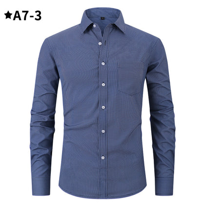 Men's Business Formal Solid Color Polo Collar Plaid Shirt