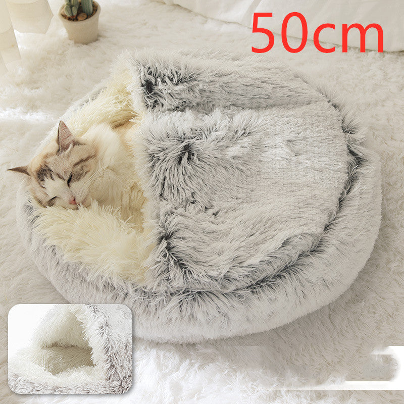 2 In 1 Dog And Cat Bed Pet Winter Bed Round Plush Warm Bed House Soft Long Plush Pets Bed Pet Products - ARCHSHOPE