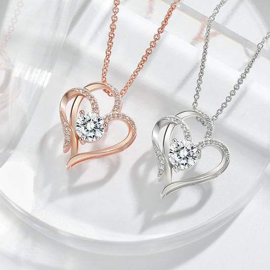 Zircon Double Love Necklace With Rhinestones Ins Personalized Heart-shaped Necklace Clavicle Chain Jewelry For Women Valentine's Day - ARCHSHOPE