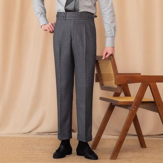 Casual Straight Slim Fit Buckle Suit Pants
