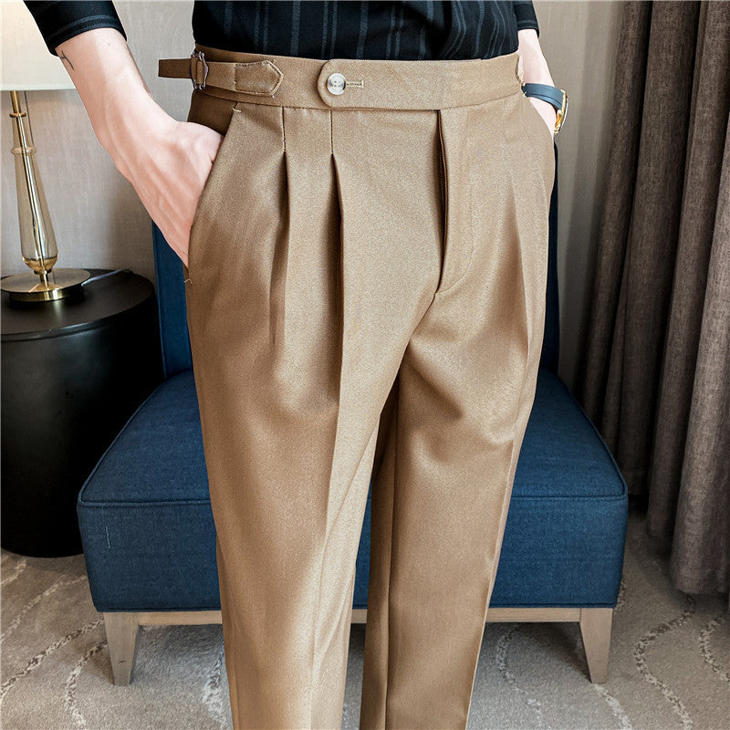 Thin Draping Belt Casual Pants Trendy Men's Suit Pants