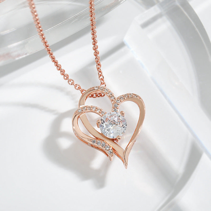 Zircon Double Love Necklace With Rhinestones Ins Personalized Heart-shaped Necklace Clavicle Chain Jewelry For Women Valentine's Day - ARCHSHOPE