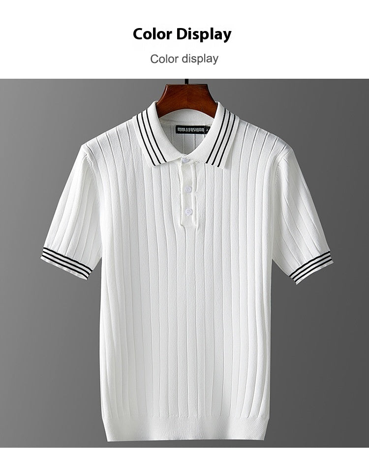 Men's Ice Silk Short Sleeve Thin Lapels Polo Sweater - ARCHSHOPE