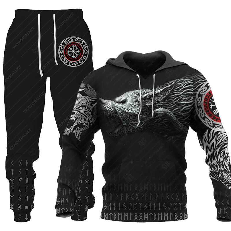 3D Wolf Print Tracksuit Men Sportswear Hooded Sweatsuit Two Piece Outdoors Running Fitness Mens Clothing Jogging Set - ARCHSHOPE