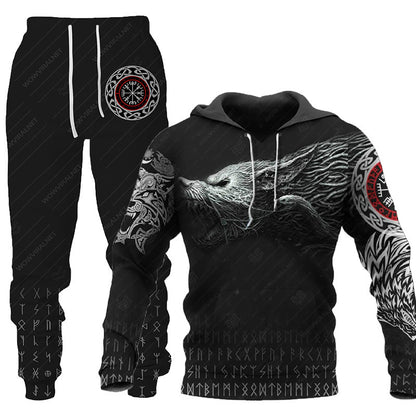 3D Wolf Print Tracksuit Men Sportswear Hooded Sweatsuit Two Piece Outdoors Running Fitness Mens Clothing Jogging Set - ARCHSHOPE