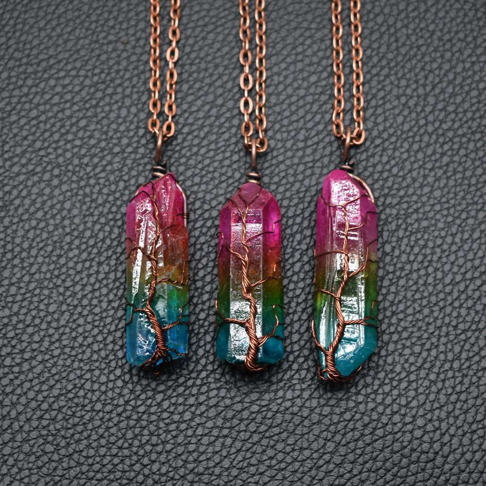 Hot Selling Stone Crystal Pillar Tree Of Life Pendant Ins Fashion Necklace - ARCHSHOPE