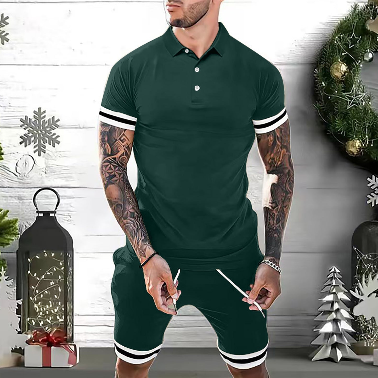 Mens Short Sets 2 Piece Outfits Polo Shirt Fashion Summer Tracksuits Casual Set Short Sleeve And Shorts Set For Men - ARCHSHOPE