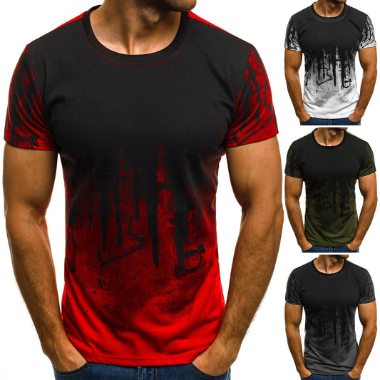E-BAIHUI Men Fitness Compression T-Shirt Casual Cotton Black And Red Gradient High Quality Slim Shirt Men Fashion Tee Tops CG002 - ARCHSHOPE