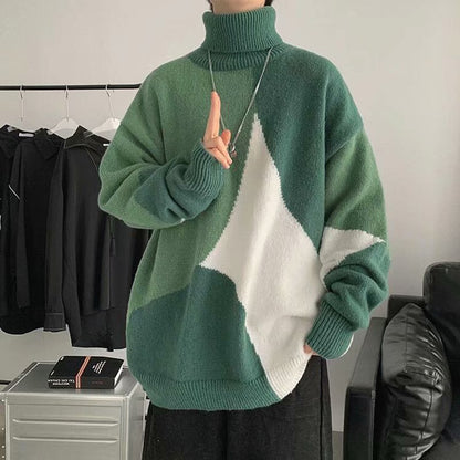 Kontrastfarbe Stehkragen Pullover Oberbekleidung Lazy Wind Verdickte Basis Pullover Herren