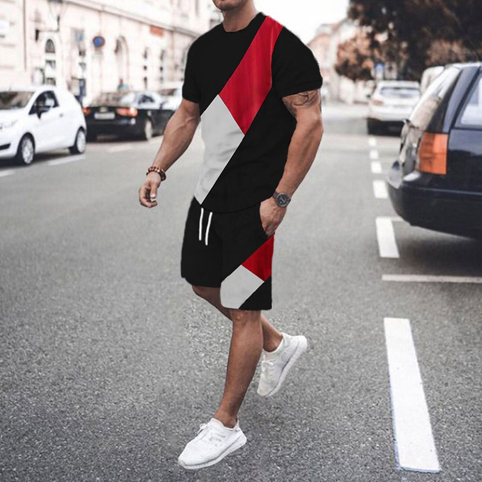 Men's Fashion Short Sleeve Shorts Set Splicing Set - ARCHSHOPE