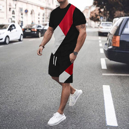 Men's Fashion Short Sleeve Shorts Set Splicing Set - ARCHSHOPE