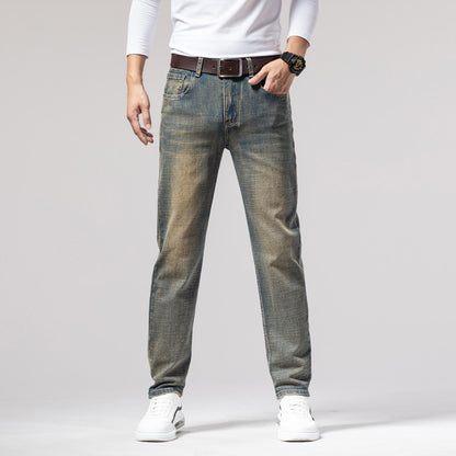 Men's Straight Stretch Slim Retro Running Volume Versatile Retro Men's Long Jeans