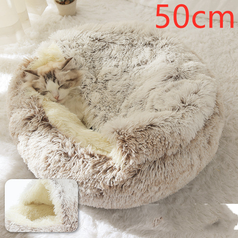 2 In 1 Dog And Cat Bed Pet Winter Bed Round Plush Warm Bed House Soft Long Plush Pets Bed Pet Products - ARCHSHOPE